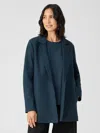 Eileen Fisher Boiled Wool Jersey Long Blazer In Blue