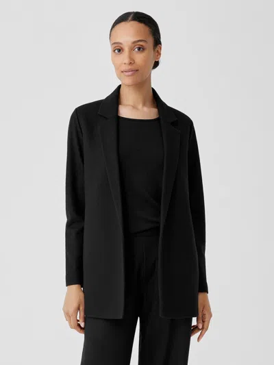 Eileen Fisher Boiled Wool Jersey Long Blazer In Black