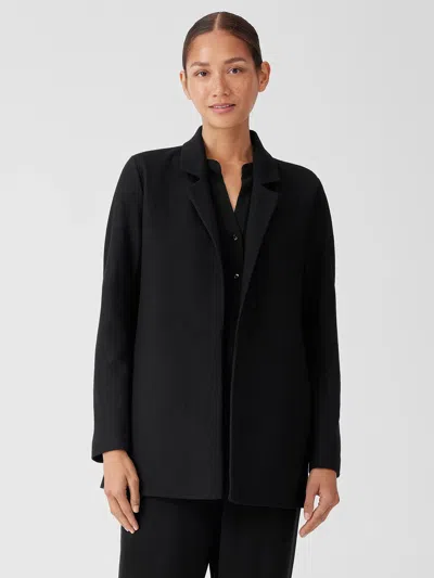 Eileen Fisher Boiled Wool Jersey Long Blazer In Black