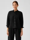 Eileen Fisher Boiled Wool Jersey Mandarin Collar Shirt Jacket In Black