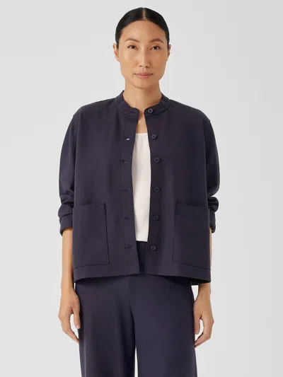 Eileen Fisher Boiled Wool Jersey Mandarin Collar Shirt Jacket In Black