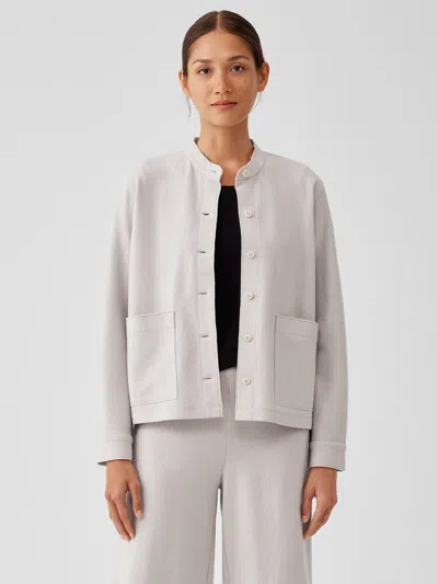 Eileen Fisher Boiled Wool Jersey Mandarin Collar Shirt Jacket In Gray