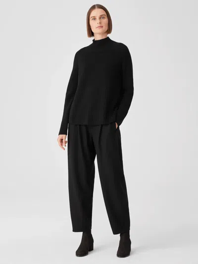 Eileen Fisher Boiled Wool Jersey Pleated Lantern Pant In Black