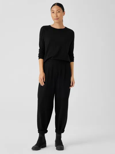 Eileen Fisher Boiled Wool Jersey Pleated Lantern Pant In Black