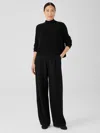 Eileen Fisher Boiled Wool Jersey Pleated Wide-leg Pant In Black