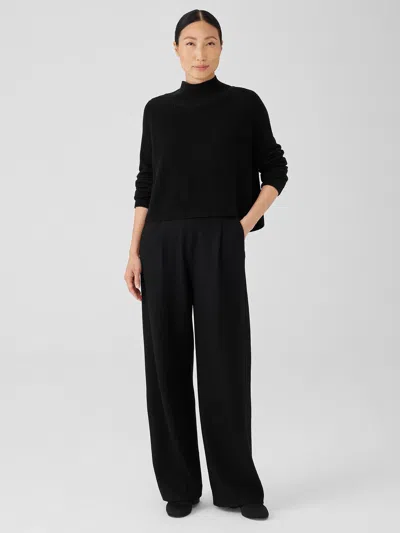 Eileen Fisher Boiled Wool Jersey Pleated Wide-leg Pant In Black