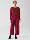 Eileen Fisher Boiled Wool Jersey Wide-leg Pant In Burgundy