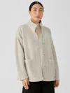 Eileen Fisher Boucle Wool Knit High Collar Jacket In Neutral