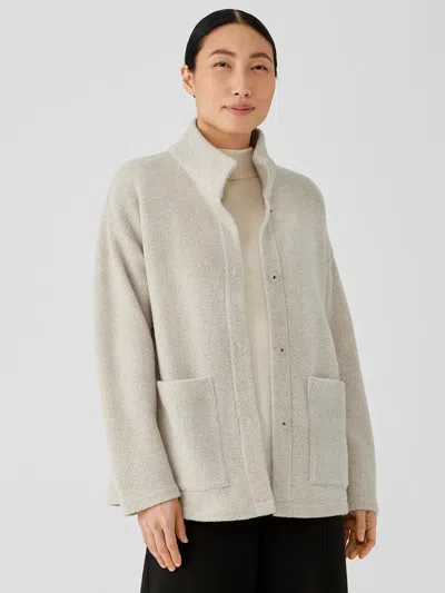 Eileen Fisher Boucle Wool Knit High Collar Jacket In Neutral