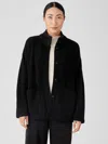 Eileen Fisher Boucle Wool Knit High Collar Jacket In Black