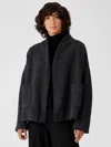 Eileen Fisher Boucle Wool Knit High Collar Jacket In Black