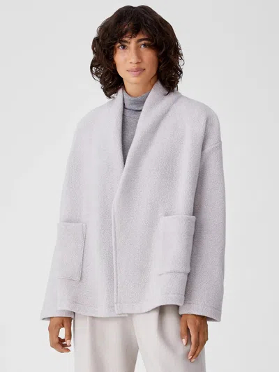 Eileen Fisher Boucle Wool Knit High Collar Jacket In Silver