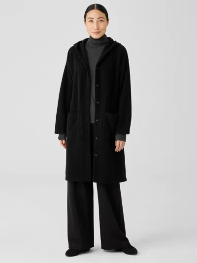 Eileen Fisher Boucle Wool Knit Hooded Jacket In Black