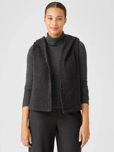 Eileen Fisher Boucle Wool Knit Hooded Vest In Black