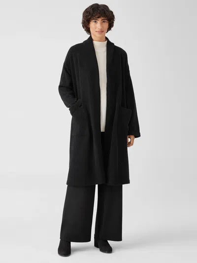 Eileen Fisher Boucle Wool Knit Long Coat In Black