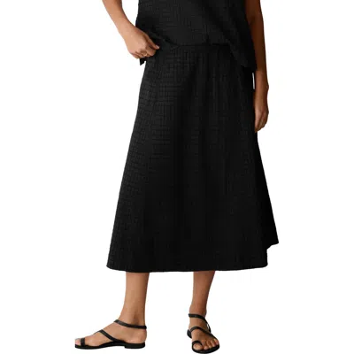 Eileen Fisher Box Weave Stretch Organic Cotton Midi Skirt In Black