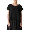 Eileen Fisher Boxy Boat Neck Organic Cotton Blend Top In Black