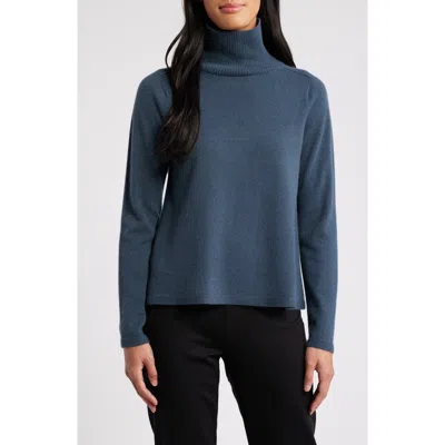 Eileen Fisher Boxy Cashmere Turtleneck Sweater In Blue