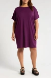 Eileen Fisher Boxy Crewneck T-shirt Dress In Blackberry