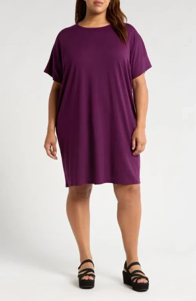 Eileen Fisher Boxy Crewneck T-shirt Dress In Blackberry