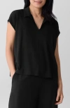 Eileen Fisher Boxy Johnny Collar Jersey Top In Black