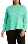 Eileen Fisher Boxy Long Sleeve Crewneck Top In Sea Glass