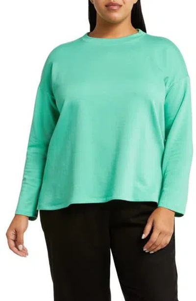 Eileen Fisher Boxy Long Sleeve Crewneck Top In Sea Glass