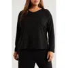 Eileen Fisher Boxy Long Sleeve V-neck Top In Black