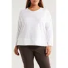 Eileen Fisher Boxy Long Sleeve V-neck Top In White