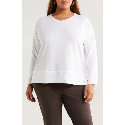 Eileen Fisher Boxy Long Sleeve V-neck Top In White