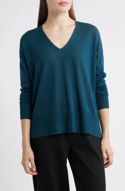 Eileen Fisher Boxy Merino Wool Sweater In Blue