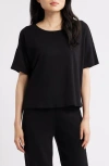 Eileen Fisher Boxy Organic Cotton T-shirt In Black