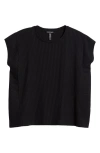 Eileen Fisher Ribbed Dolman Sleeve Top In Black