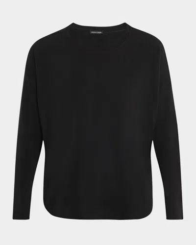 Eileen Fisher Boxy Scoop-neck Stretch Jersey Top In Black