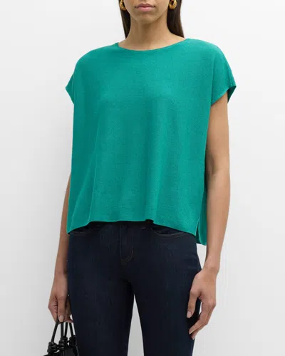 Eileen Fisher Boxy Short-sleeve Crewneck Top In Sea Star