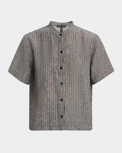 Eileen Fisher Boxy Striped Organic Linen Shirt In Multi