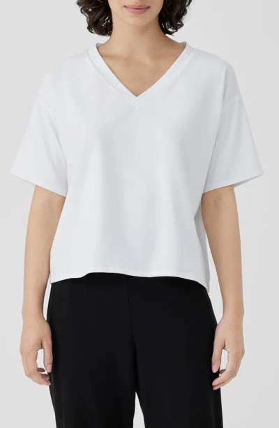 Eileen Fisher Boxy V-neck Stretch Organic Cotton T-shirt In White