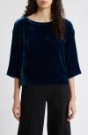 Eileen Fisher Boxy Velvet Top In Atlantis