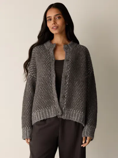 Eileen Fisher Brushed Alpaca Wool Blend High Collar Cardigan In Coffee