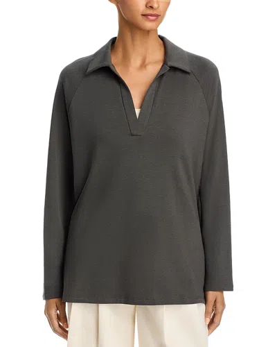 Eileen Fisher Brushed Terry Raglan Henley Tunic In Gray
