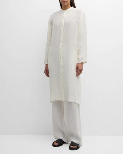 Eileen Fisher Button-down Organic Linen Gauze Shirt In White
