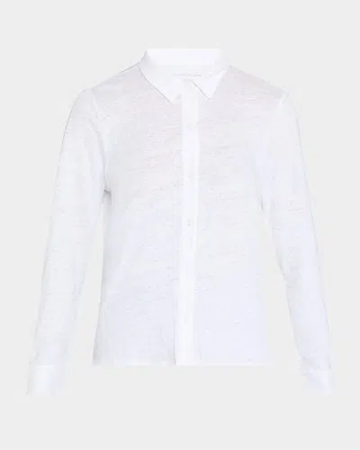 Eileen Fisher Button-down Organic Linen Jersey Shirt In White