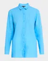 Eileen Fisher Classic Linen Long Sleeve Shirt In Azure In Azure