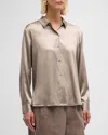 Eileen Fisher Button-down Silk Charmeuse Shirt In Dove