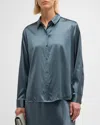 Eileen Fisher Button-down Silk Charmeuse Shirt In Eucalyptus