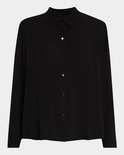 EILEEN FISHER BUTTON-DOWN SILK GEORGETTE CREPE SHIRT