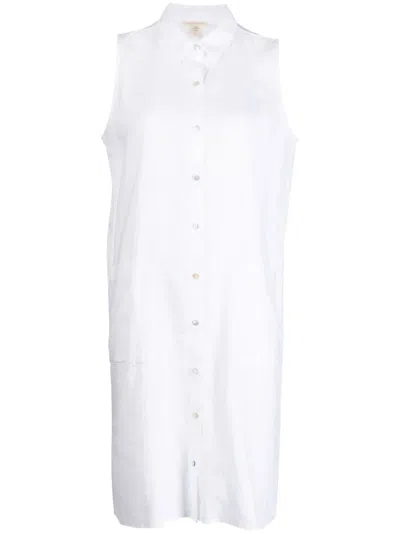 Eileen Fisher Button-down Sleeveless Linen Shirtdress In Weiss