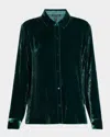 Eileen Fisher Classic Collar Easy Velvet Button-up Shirt In Green