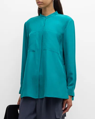 Eileen Fisher Button-down Washed Silk Shirt In Esmeralda