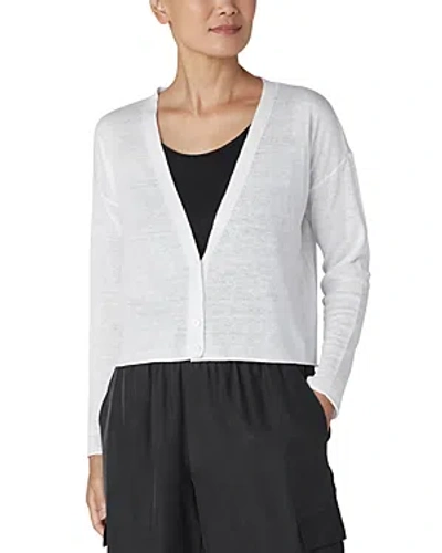 Eileen Fisher V-neck Organic Linen & Organic Cotton Cardigan In White
